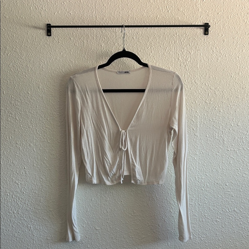 Fashion Nova Cream V-Neck Blouse
